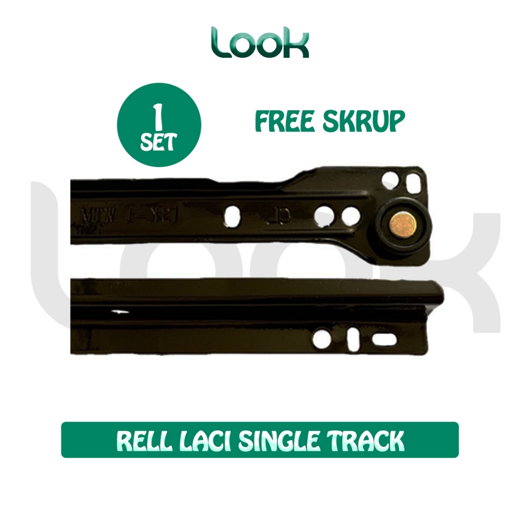 [ 45 CM ] Rel Laci Lemari Single Track | Rel Laci Inox Roda Hitam 450MM