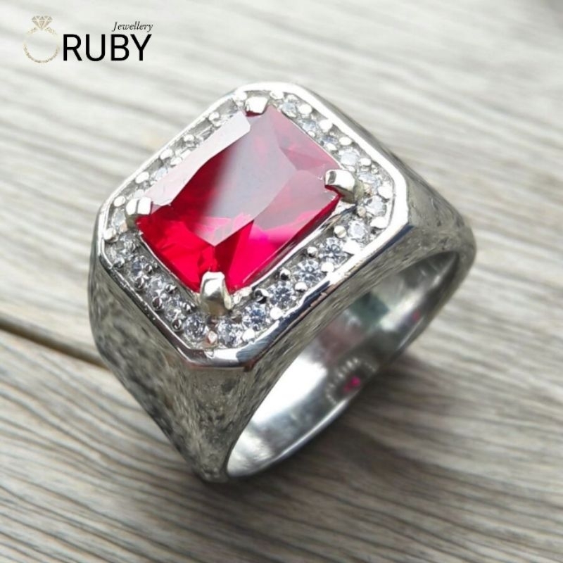 Cincin Batu Merah Siam Kotak Melintang