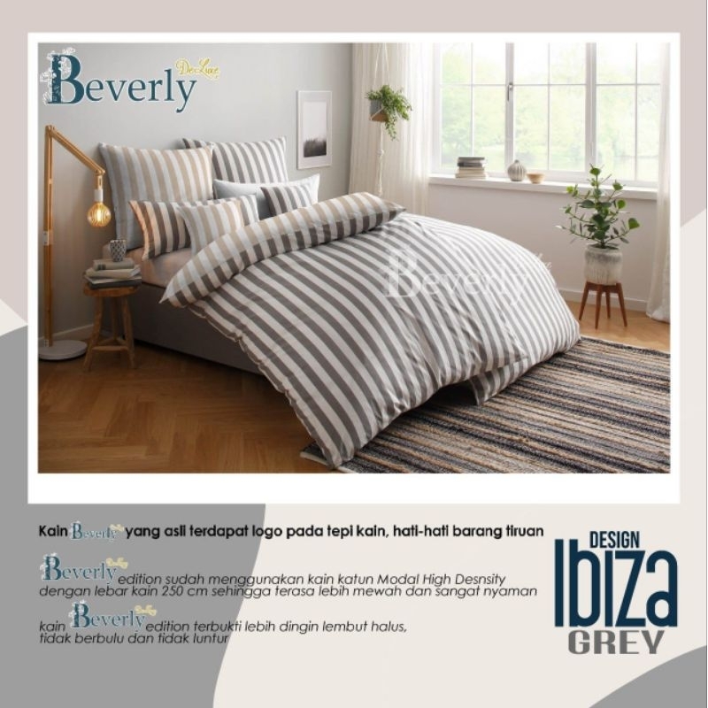 Sprei anti geser katun beverly motif IBIZA GARIS || 4 variasi warna || khaki, grey, biru dan hijau