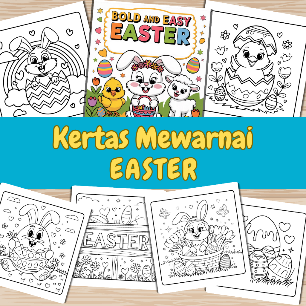 

Kertas Gambar Mewarnai CUTE EASTER / Tema Hari Paskah | 20 Lembar Mewarnai Gambar Telur Paskah