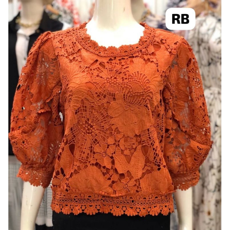 BLOUSE Baju Brokat Wanita/Crop Brokat Bangkok/Atasan Pesta Leher Bulat
