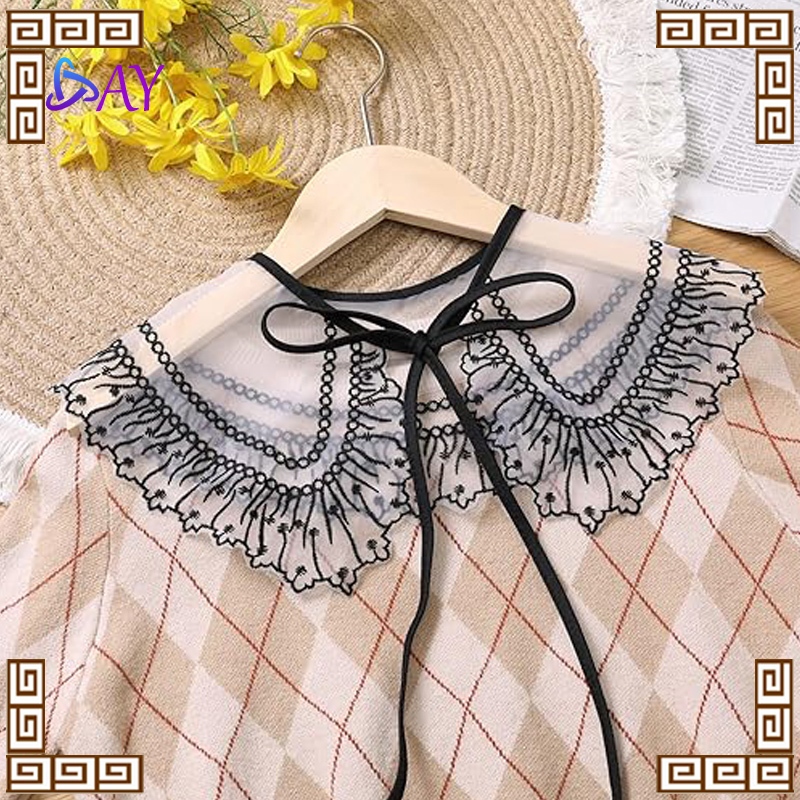 Kerah Palsu Wanita Korean Style Kerah Bordir Renda Fake Collar Instan Aksesoris Kerah Lebar Dewasa