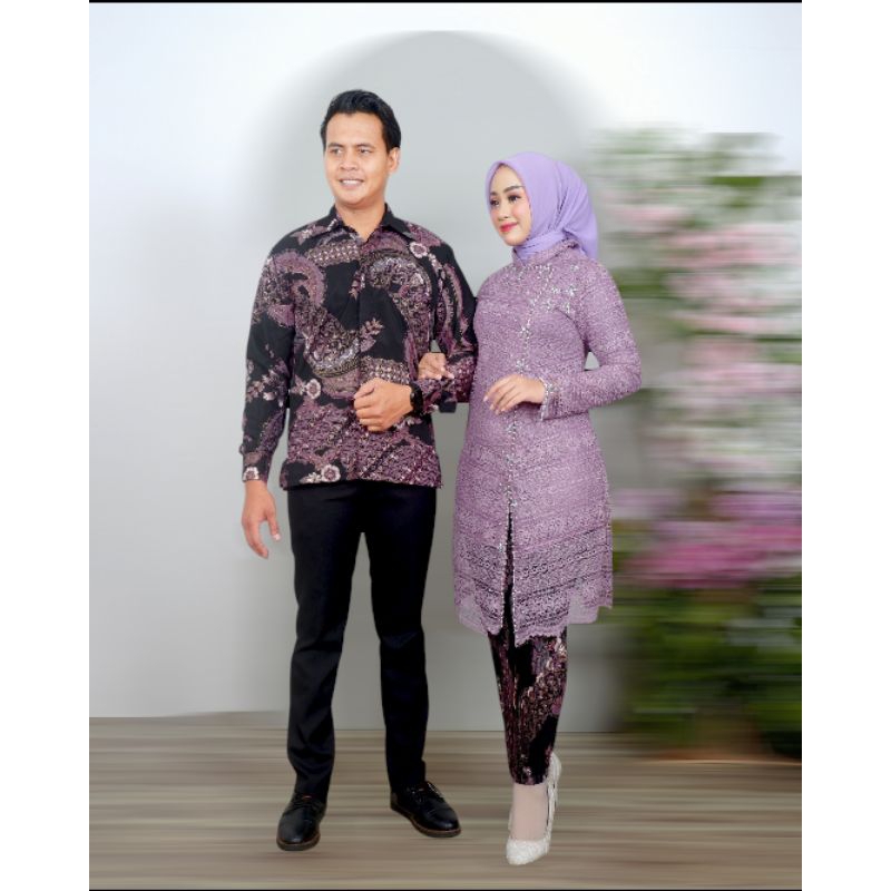 COUPLE KEBAYA TUNIK BROKAT PAYET JANGGAN JUMBO LD 120 130 • KEMEJA PANJANG PRIA MODERN • BAJU WANITA