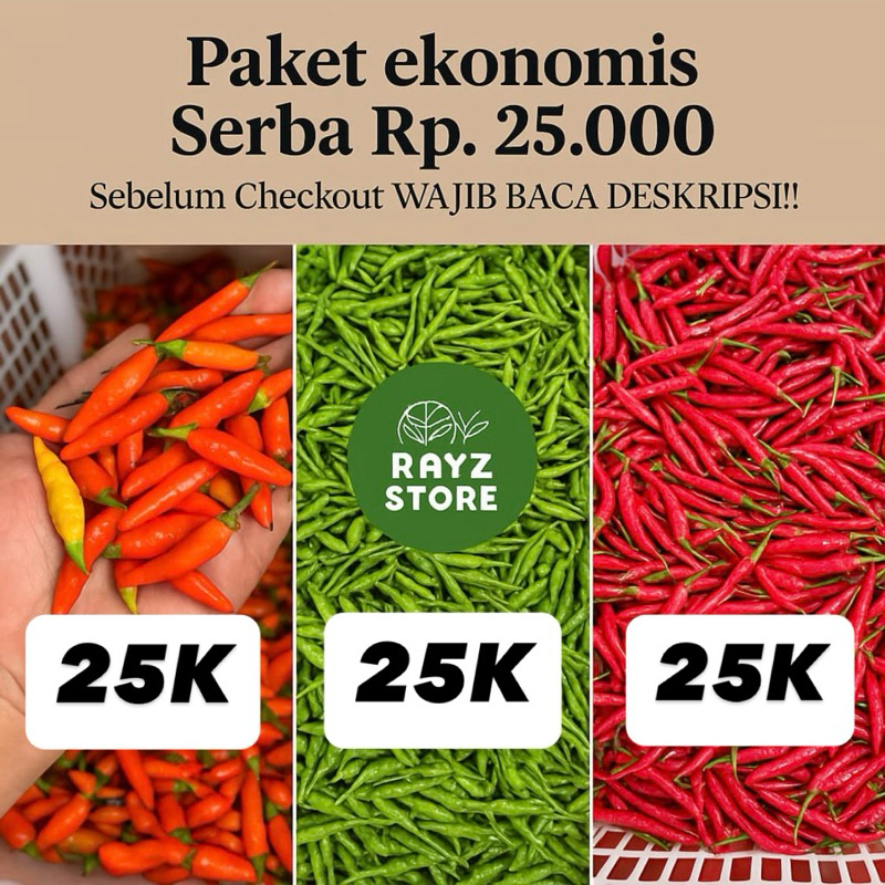 

500 gr+ Paket cabe/cabai ekonomis 25K rawit merah ori/rawit ijo caplak/merah keriting fresh food pedas