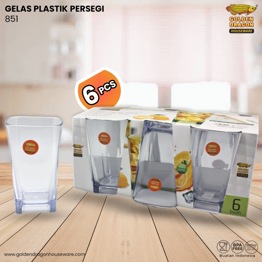 Arwana Houseware Gelas Plastik Persegi 851 ( 325 ml ) - Golden Dragon