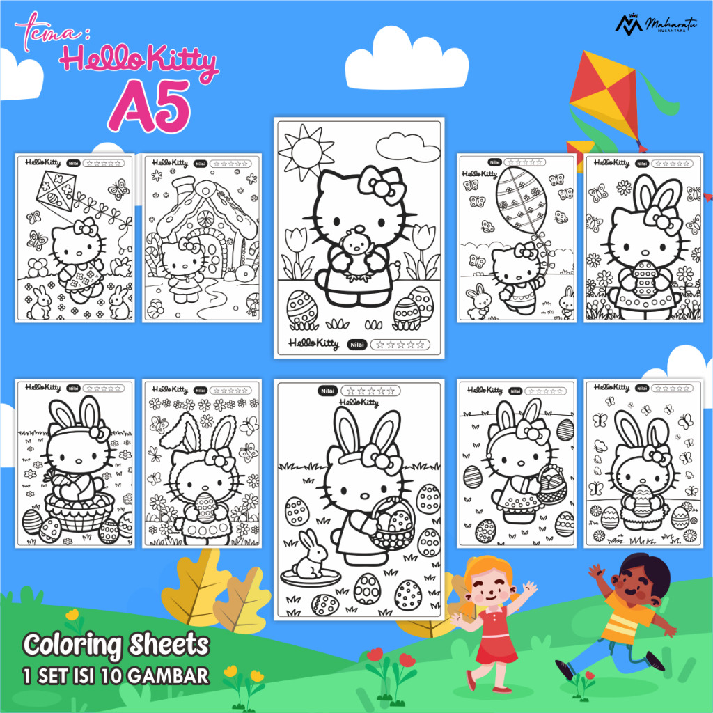 

[TEMA HELLO KITTY] LEMBAR MEWARNAI ANAK - KERTAS GAMBAR READY STOCK ISI 10 LEMBAR - COLORING SHEETS UK A5