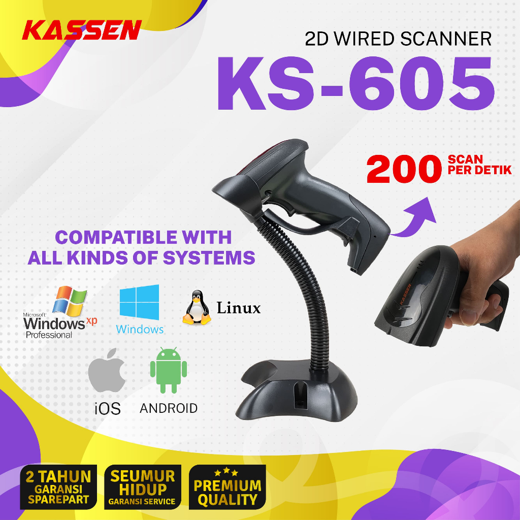 BARCODE SCANNER KASSEN KS-605 - KS 605 - KABEL - 2D - BARCODE - KASSEN