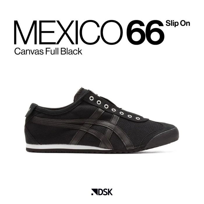 0nitsuka Tiger Slip on Mexico 66 Canvas Full Black 100% Original Sepatu Slip on Pria Sepatu Slip on 