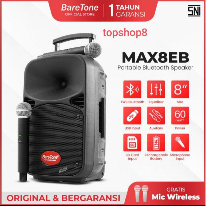 Speaker portable Baretone MAX08EB speaker 8 inch max8eb