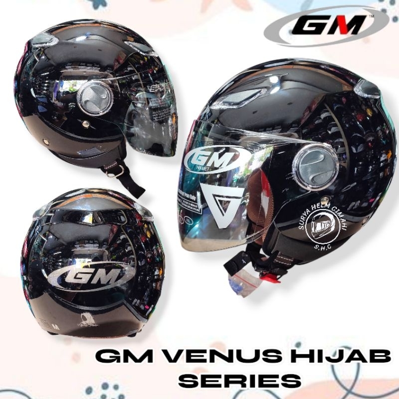 GM VENUS HIJAB HITAM GLOS HELM WANITA HELM HIJAB SNI