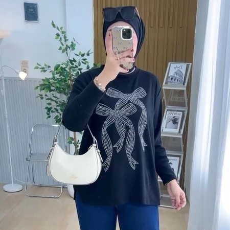 Atasan Blus Wanita Kaos Knit Rajut Import Mute Bahan Knit Kirana Blouse Mix Payet Tabur Cantik