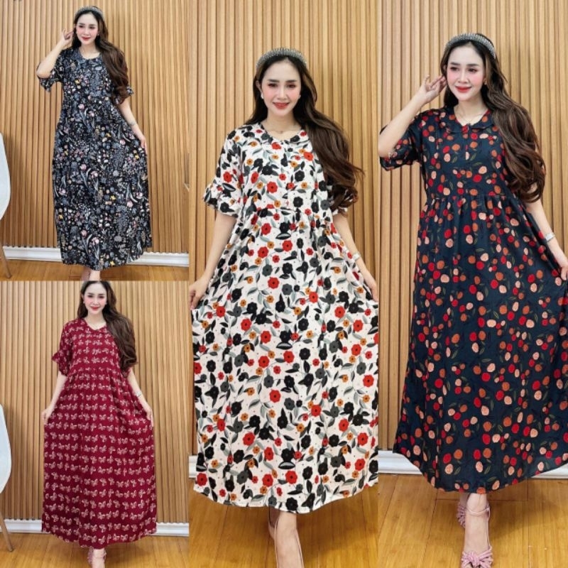 DRESS YURA RAYON PREMIUM//DASTER WANITA TERBARU, DRESS LEHER  V  Viral Busui Rayon Super muat sampai