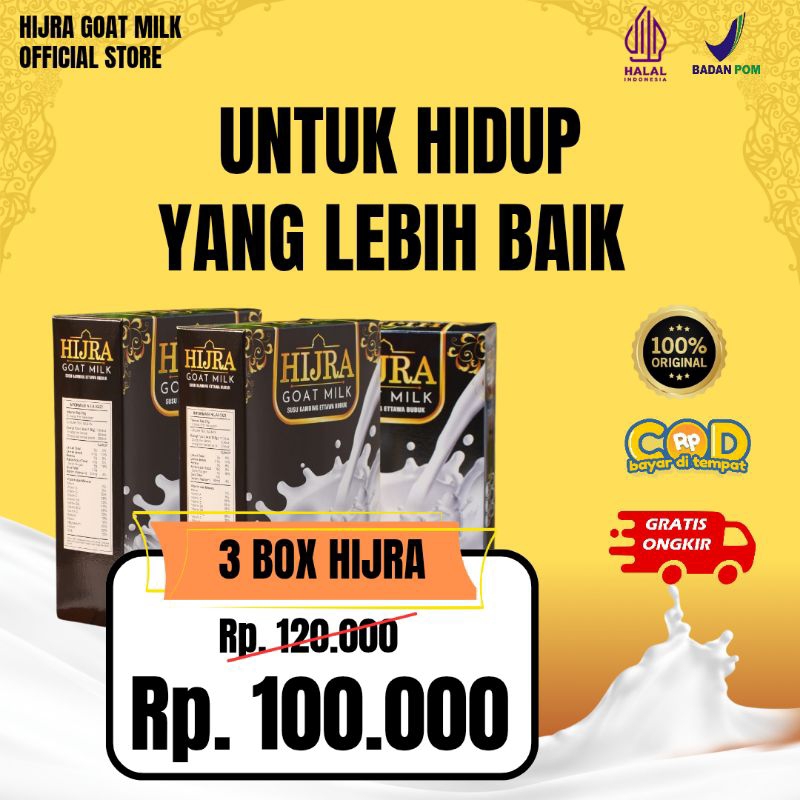 

PAKET 3 BOX SUSU HIJRA GOAT MILK-Susu Kambing Etawa Solusi Atasi Masalah Sendi Dan Asam Urat Pengeroposan Tulang Susu Kambing Etawa Kesehatan Tulang Susu Kambing Bubuk Murni Original Susu Asam Urat