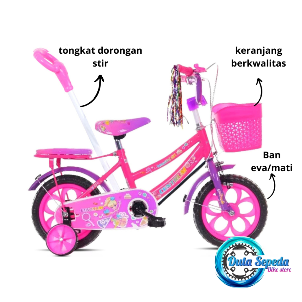 Sepeda anak dorongan kemudi ban mati / ban buta ukuran 12 inch