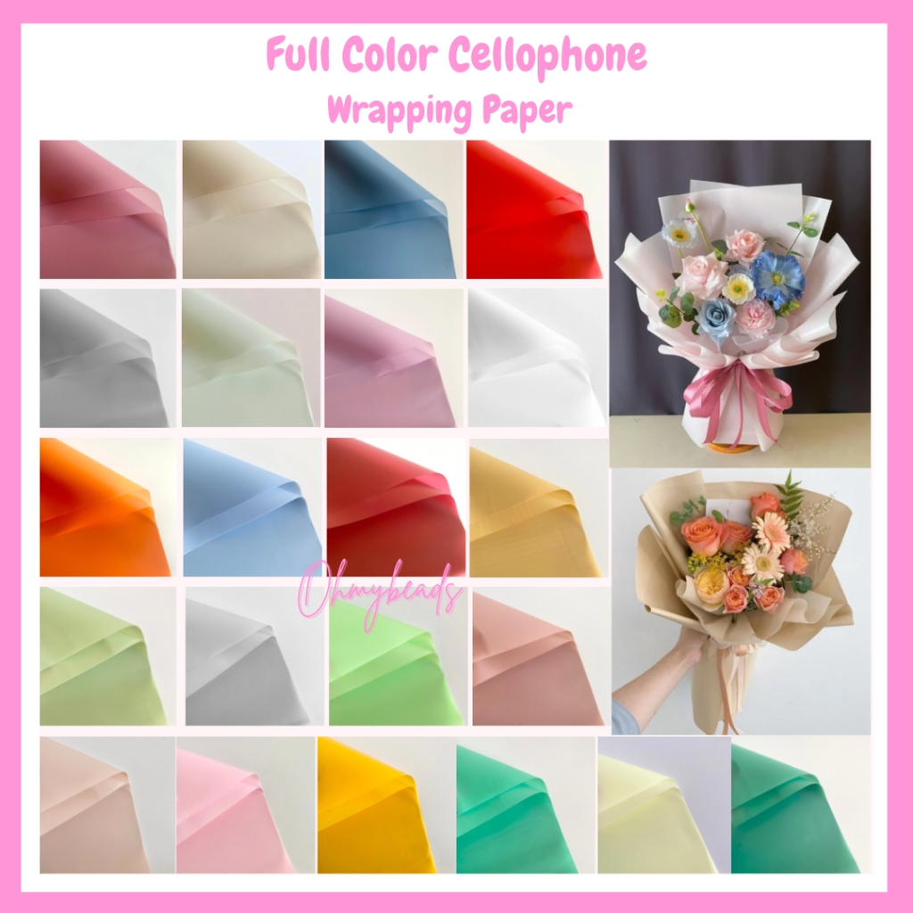 ￼[ 5 Lembar ] Flower Wrapping Paper Full Color OPP Cellophane Kertas Buket Bunga Sinowrap doff color