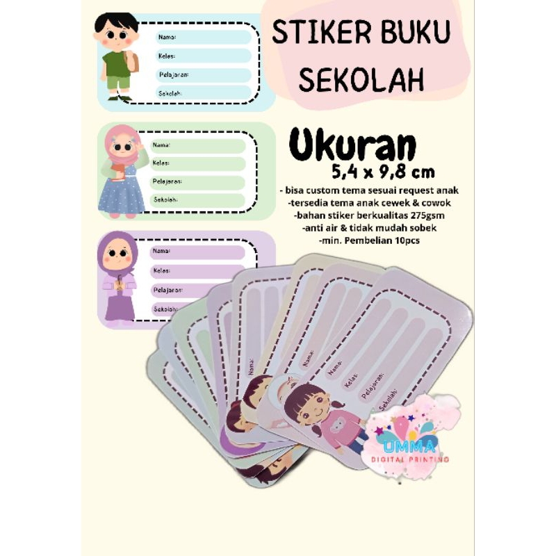 

Stiker Label Buku Anak – Custom Nama, Mapel & Kelas | Tahan Air & Awet | 1pack = 10pcs stiker