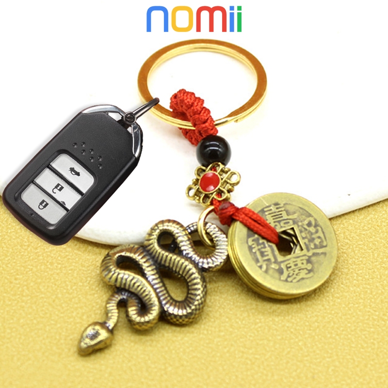 Ular Gantungan Kunci Kuningan Tradisional Chinese 12 Shio Plus Koin Keberuntungan Hoki