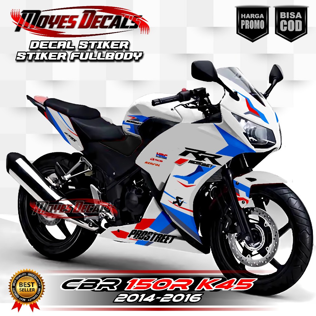 Decal Stiker CBR 150R K45 Fullbody 2014-2016 Motif RR Putih MYS1630