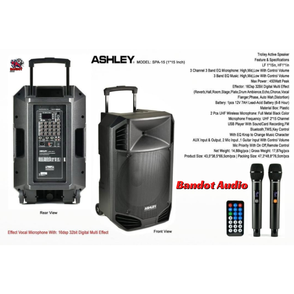 Speaker Portable Ashley SPA 15 Original Speaker 15 Inch Bluetooth