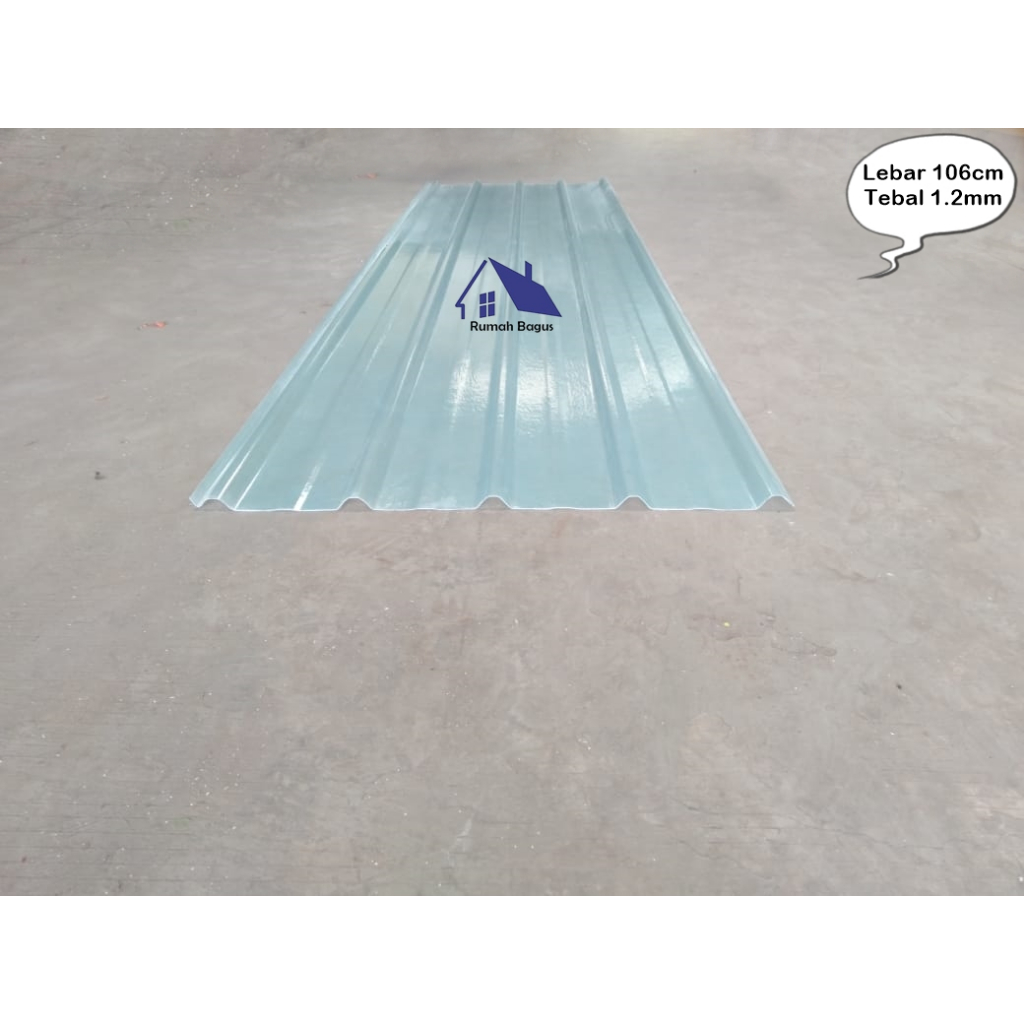 Atap Fiberglass Lebar 100cm Tebal 1.2mm Bening Transparan Gelombang Canopi Kanopi Rumah