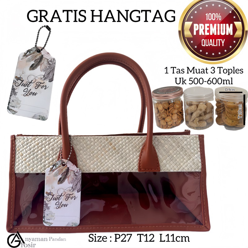

Tas Hampers MIKA PANDAN PUTIH MDD (MUAT 3 TOPLES UK 500-600ML) GRATIS HANGTAG tas anyaman parcel goodiebag lebaran gift souvenir natal imlek