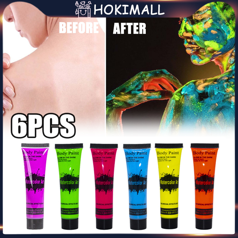 

6 Warna/25ML Face Painting Make Up Glow In The Dark Body Painting 25ml Painting Cat Wajah Fluorescent Body Paint