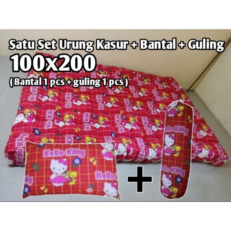(Satu Set) 100x200 Urung Kasur Kapuk Katun/Kulit Kasur Set Bantal+guling
