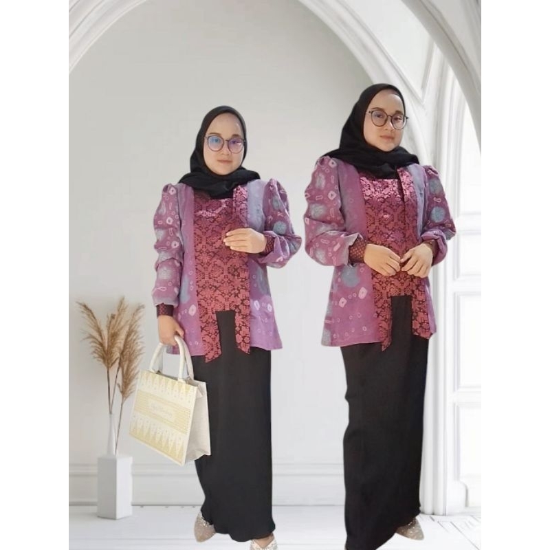 Tunik KutuBaru Lis Songket Full Trikot Tebal Titik 7 Jumputan Handmade