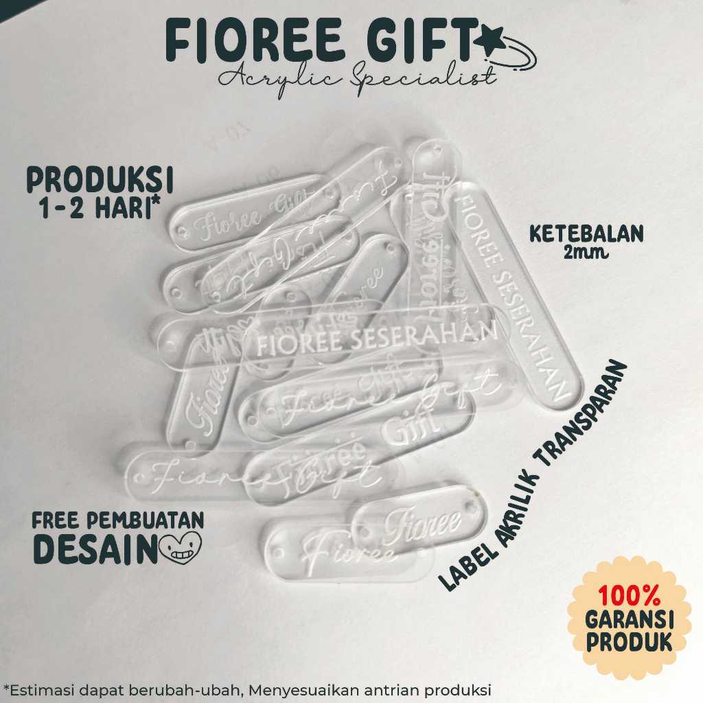 

Label Hijab Akrilik bening 1x3 cm | Label Hijab Branding | Custom Cutting Label | Fioree gift