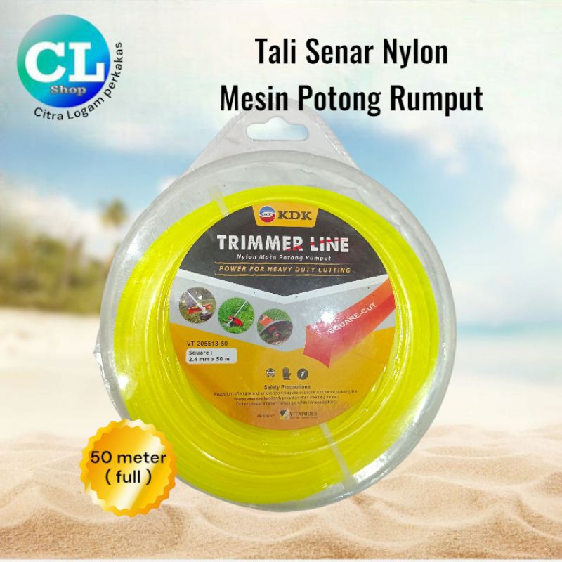 50m TALI SENAR NYLON untuk MESIN POTONG RUMPUT benang nilon kotak 2,4mm x 50mtr
