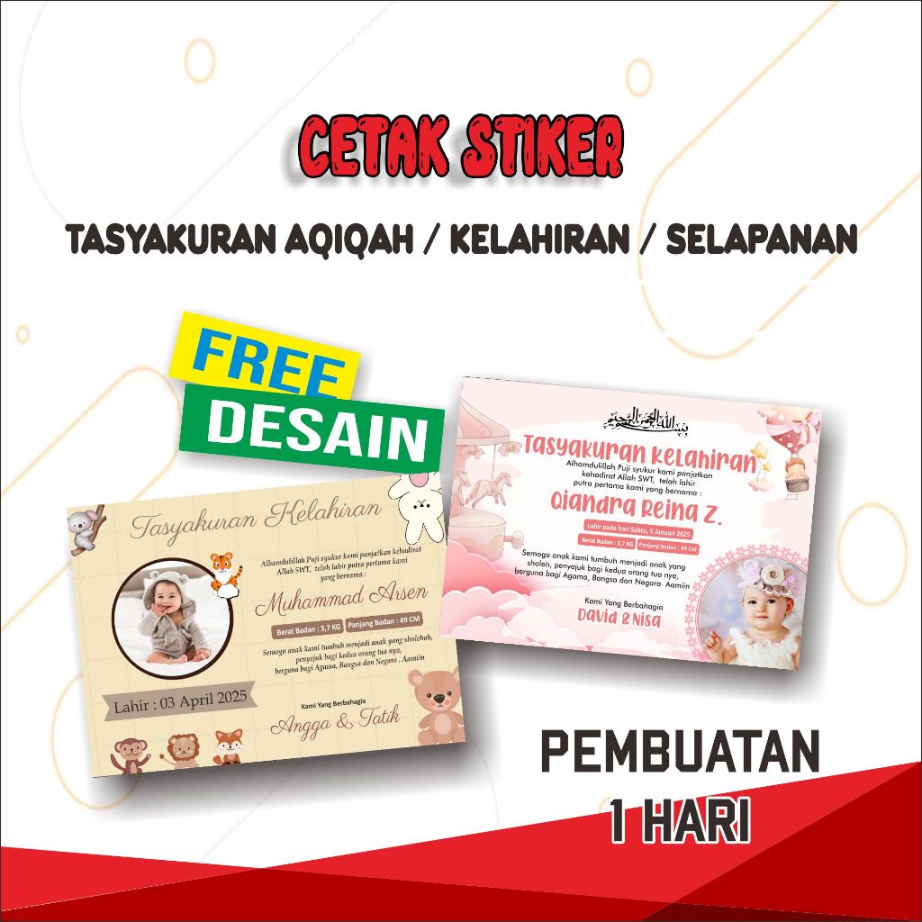 

Stiker Tasyakuran Aqiqah / Kelahiran / Selapanan