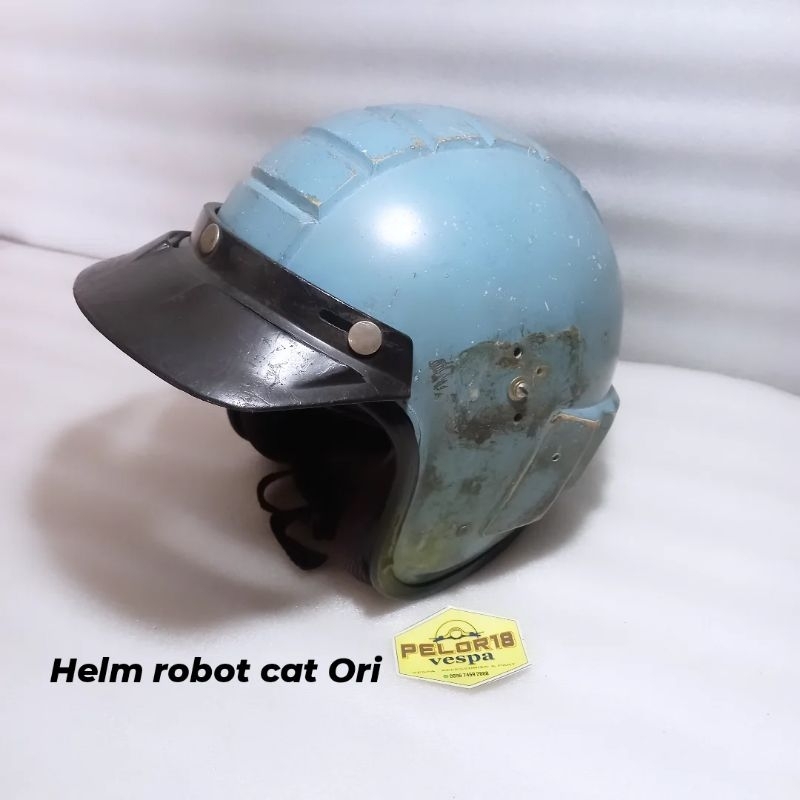 helm robot cat original biru pet ori