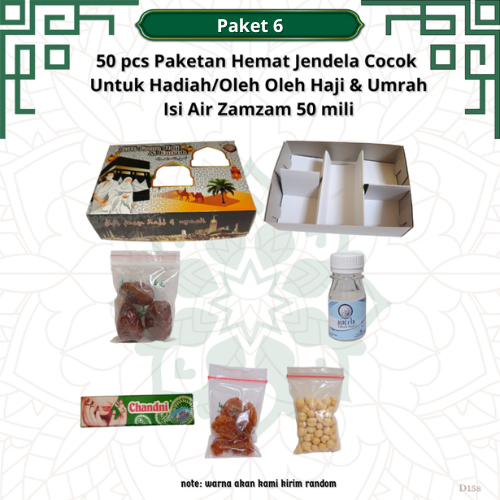 

paketan hemat chandni jendela 50 pcs untuk oleh oleh haji dan umroh (isi air zamzam 50 ml)