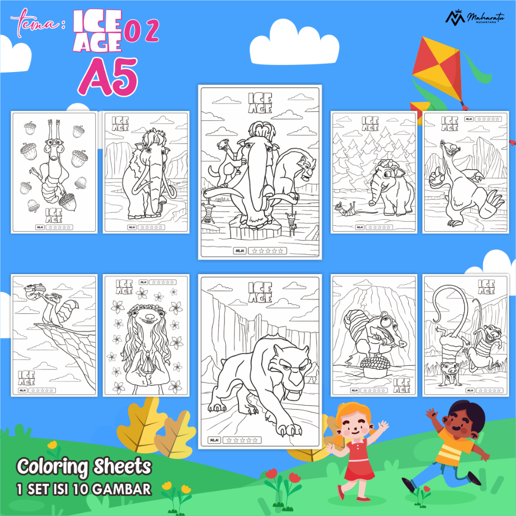 

[ICE AGE 02] KERTAS MEWARNAI EDUKASI ANAK - LEMBAR GAMBAR READY STOCK - COLORING SHEETS FOR KIDS A5