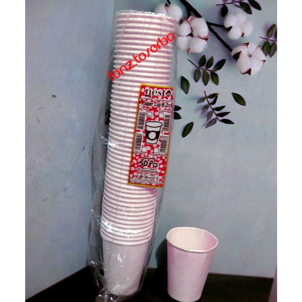 Paper Cup gelas kopi 8 Oz Tahan panas Teh, Susu, Milo, warna putih isi 50pcs