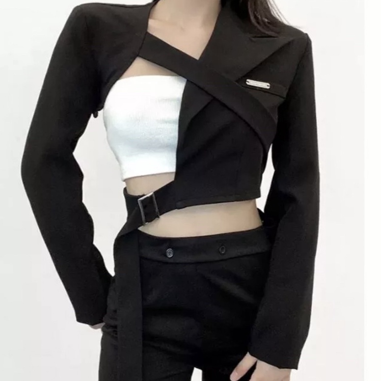 Terbagus Rossy Blazer Crop  Korean Crop Blazer Style  Blazer Tali Crop