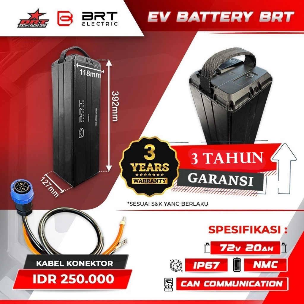 BATTERY Baterai MOTOR LISTRIK EV BATTERY BRT 72v 20ah 72 VOLT 20 AMPERE