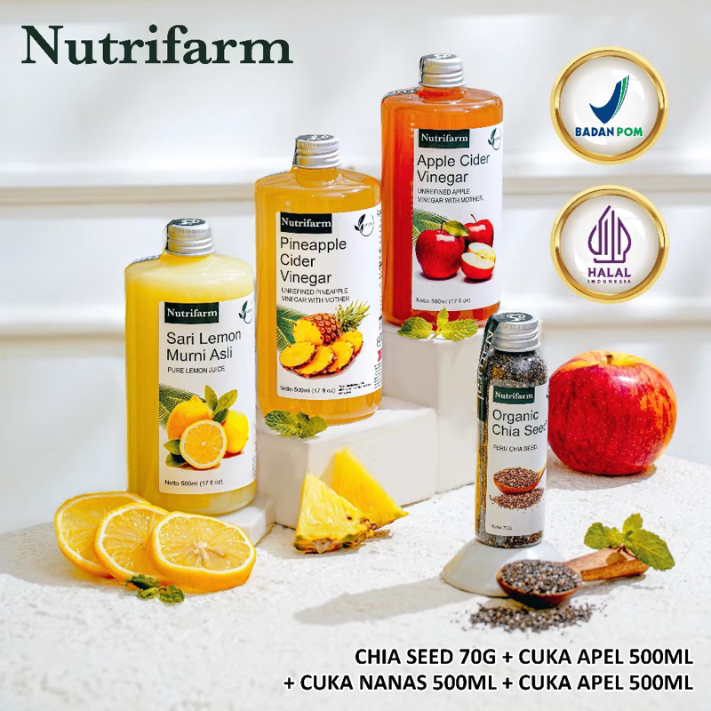 

HF PAKET 4 IN 1 NUTRIFARM CUKA NANAS SARI LEMON CUKA APEL CHIA SEED