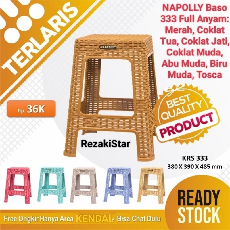 Free Ongkir Kursi Bakso NAPOLLY ANYAM ROTAN PLASTIK Bangku ORI ASLI 100% Hijau Biru Muda Tosca Merah