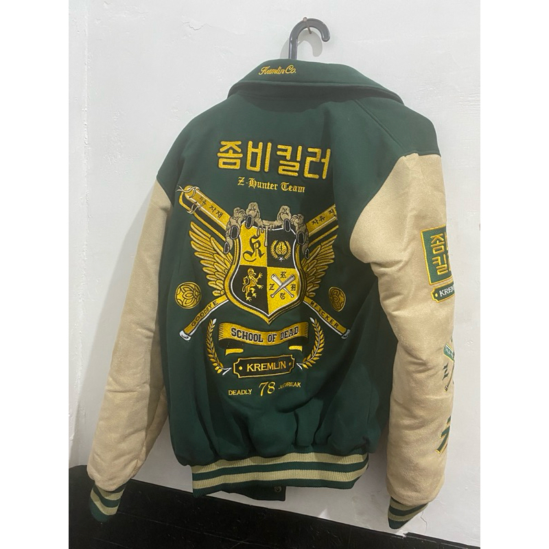 Jacket Varsity Kremlin Green Z Academy Cream size M