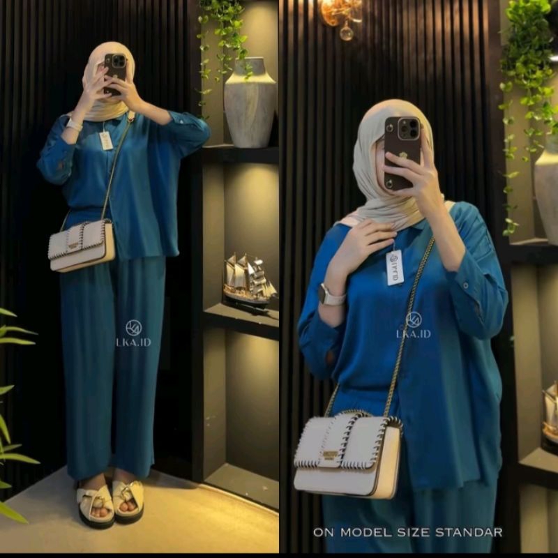 ONE SET POLOS OVERSIZE RAYON TWILL PREMIUM SETELAN KEMEJA KULOT WANITA KEKINIAN