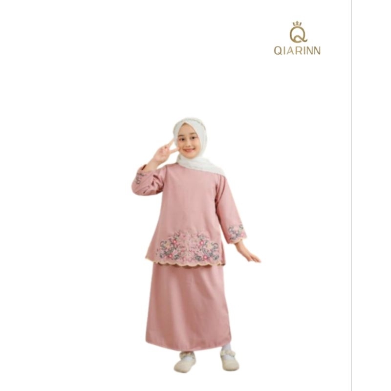 Qiarinn - Stelan Rok Bordir Kurung Melayu Couple Ibu Dan Anak Bahan Katun Toyobo