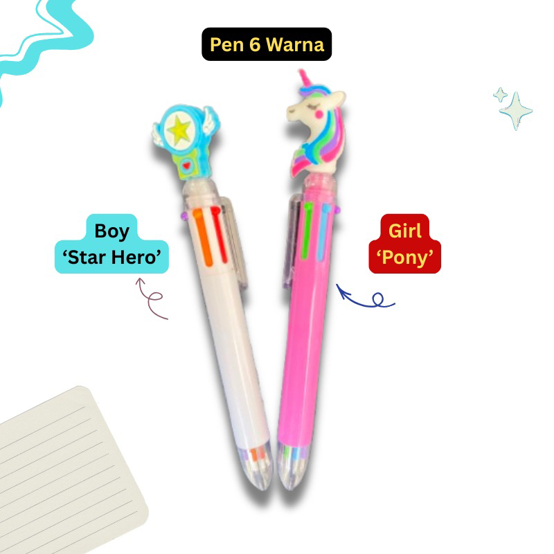 

Pulpen 6 Warna Lucu Karakter | Pulpen Unicorn & Star Hero | Alat Tulis Anak Gemoy