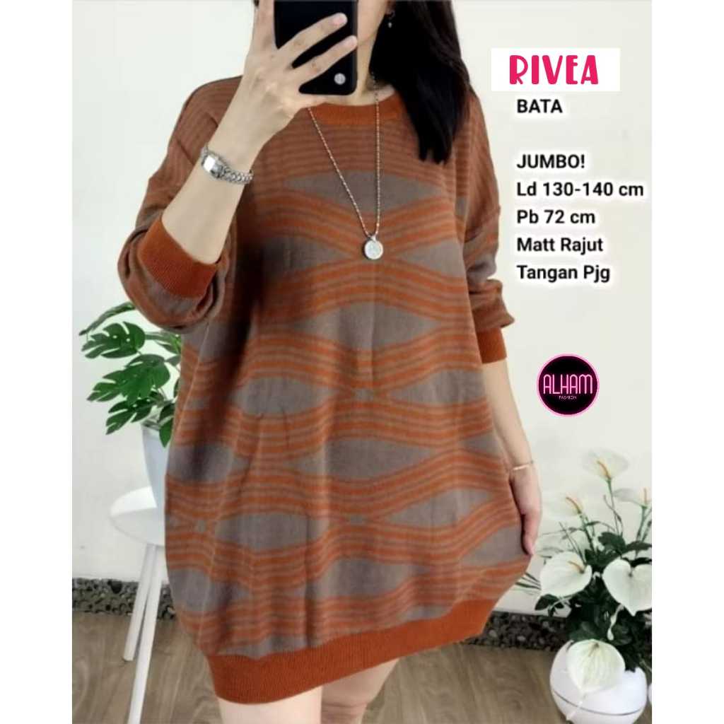 Rivea Top Baju Atasan Blouse Wanita Super Jumbo Ld 130 140 150 Bigsize XXXXXL Bahan Premium Rajut Al