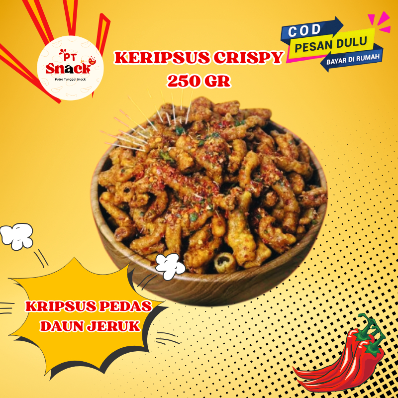 

Keripik Usus Ayam Crispy Pedas Daun Jeruk 250 gr Kripsus Ayam Pedes Nampol