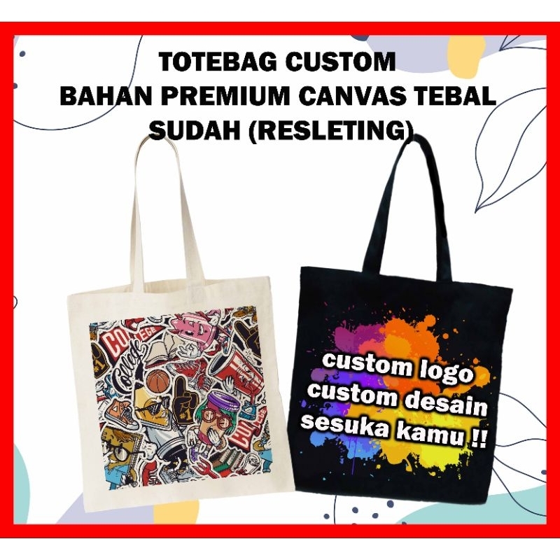 Totebag custom - Totebag kanvas - Totebag resleting - Totebag hitam custom - Totebag hitam