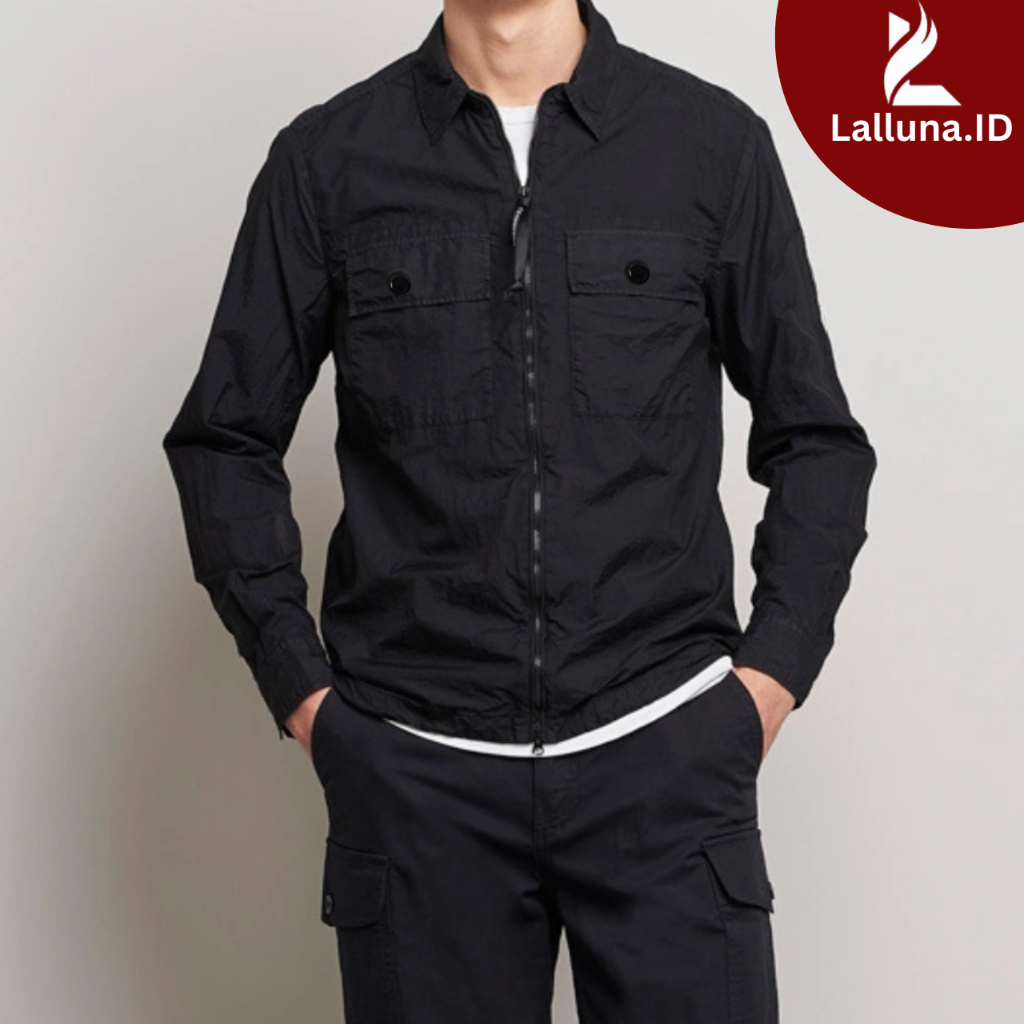 Jaket Casual Overshirt Black UNISEX Style Jaket Kerah Kemeja Casual