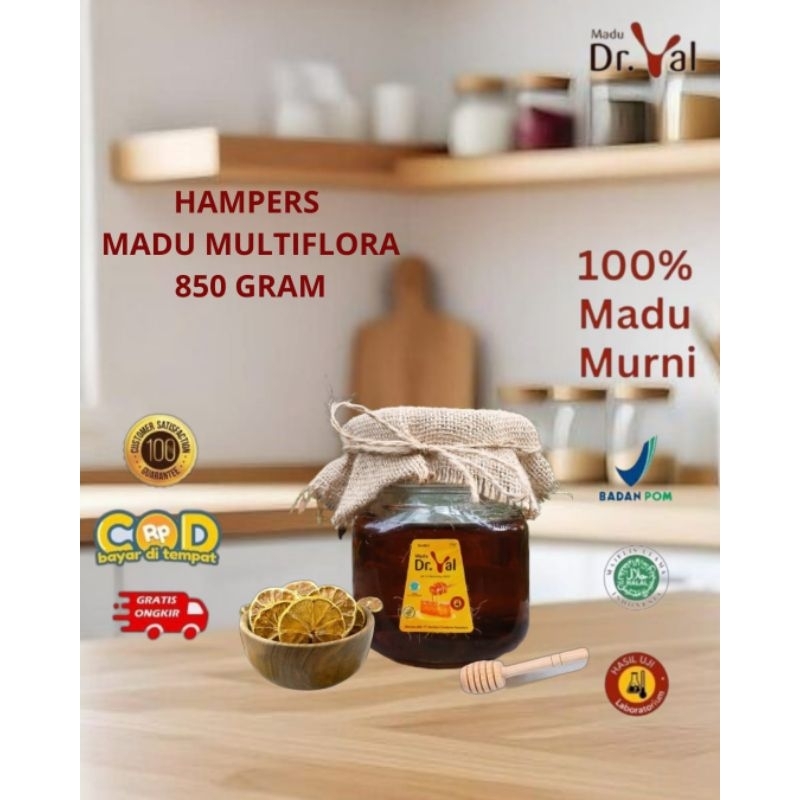 

PROMO SPESIAL DISKON 30% Hampers Manis!! Madu Multiflora Dr.Val 850 gram, 100% madu murni+ Bonus lemon kering dan sendok madu|| Menambah nafsu makan anak