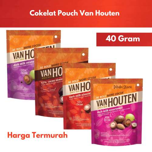 

Van Houten Cokelat Bulat Pouch 40 Gram Dark Milk Almonds , Dark Milk Assortment , Dark Milk Raisins , Dragees 52% Cocoa Almonds