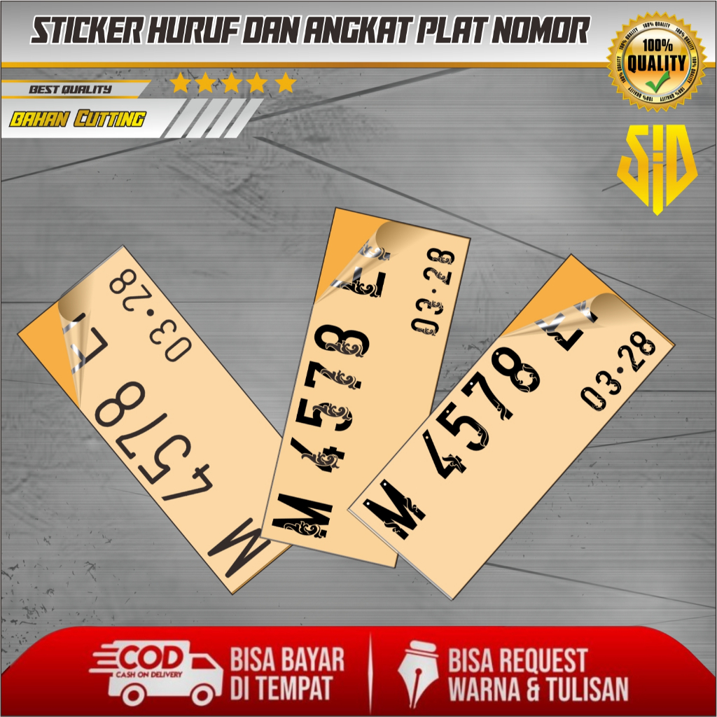 STICKER HURUF ANGKA PLAT NOMOR MOTOR MOBIL / CUSTOM STIKER PLAT NOMOR VARIASI 1 PASANG (DEPAN & BLAK